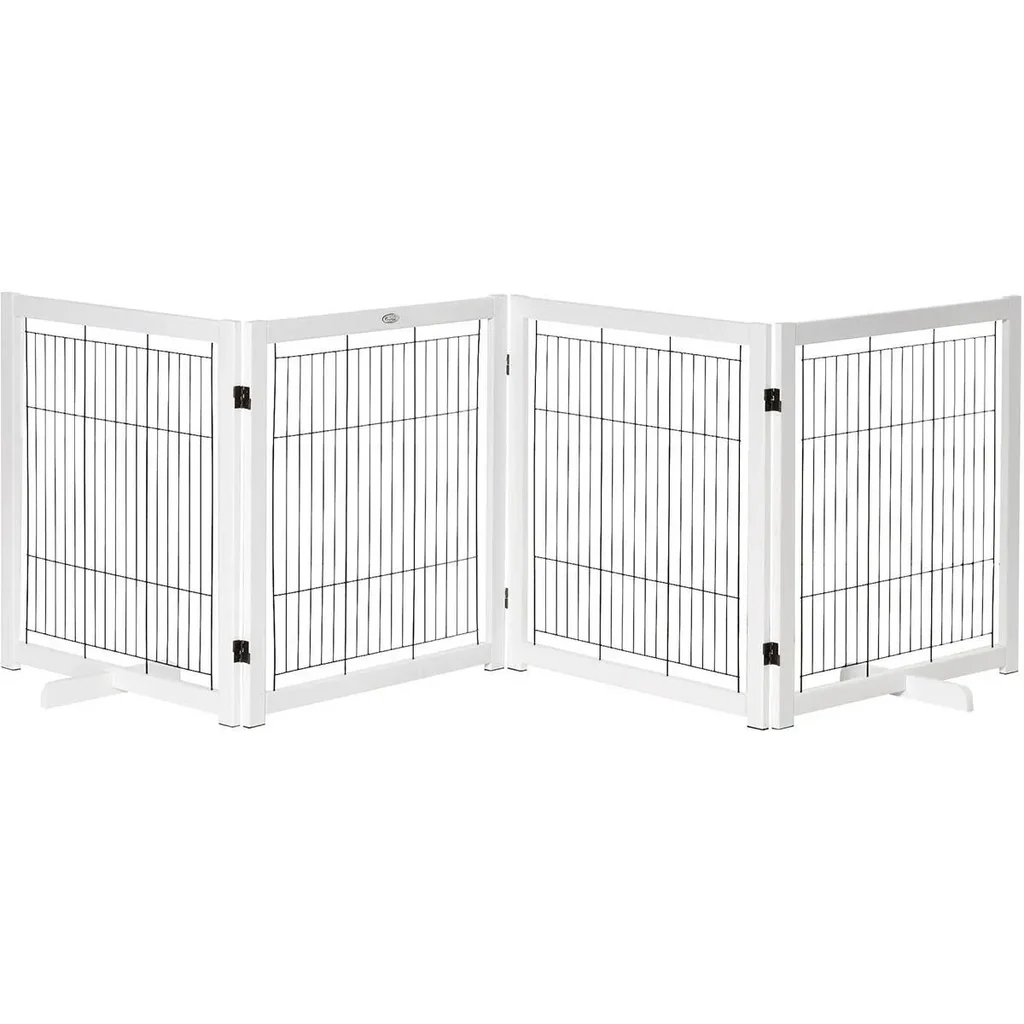 Türschutzgitter Holz Absperrgitter für Hunde Schutzgitter Hundegitter Sicherheitstür Bidirektionales Falten Stahl Weiß 3