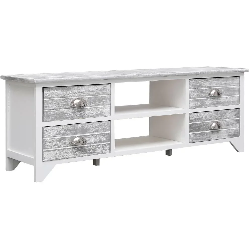 TV-Schrank 115x30x40 cm paulownia Holz weiß und grau
