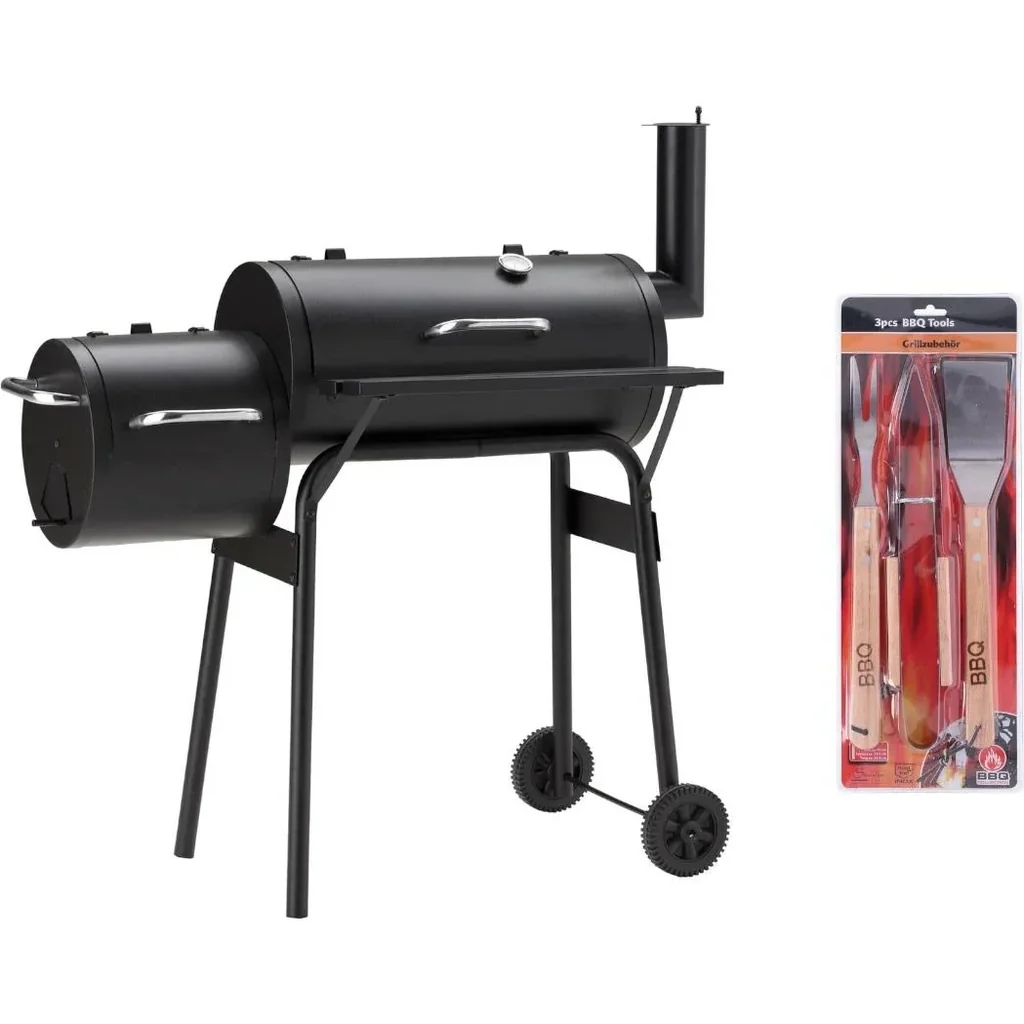 Tennessee 100 Smoker Grill schwarz - Bbq Collection Grillset 3-teilig aus Edelstahl mit Eichenholzgriff