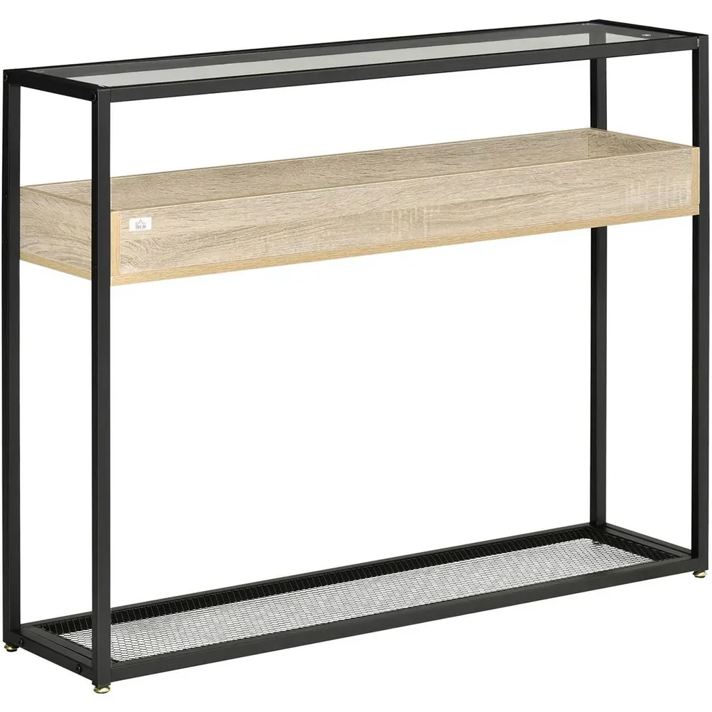 Standregal Sideboard mit Glasoberfläche offenen Fächern Beistellschrank Bücherregal Küchenregal industrieller Stil für W