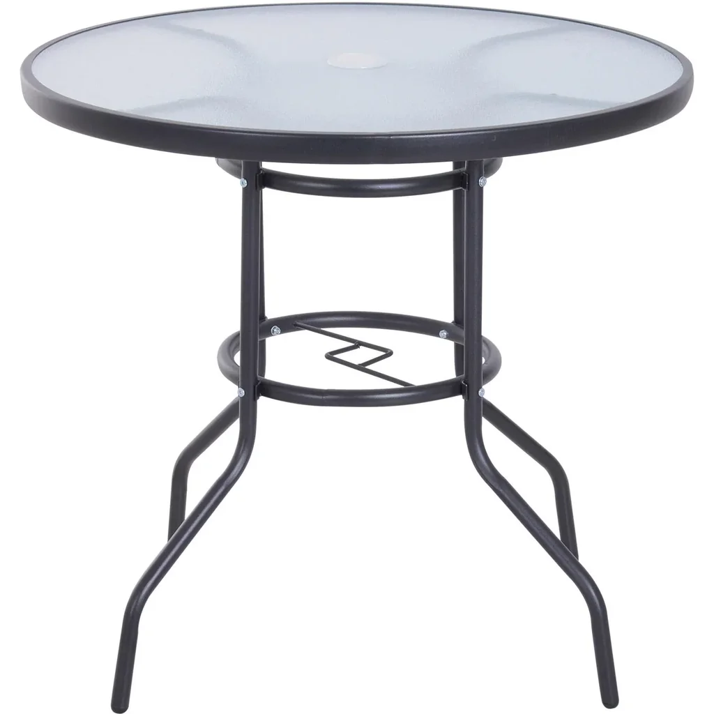 Gartentisch Garten Beistelltisch Gartenmöbel Balkontisch mit Schirmloch Schwarz Ø80 x 72 cm