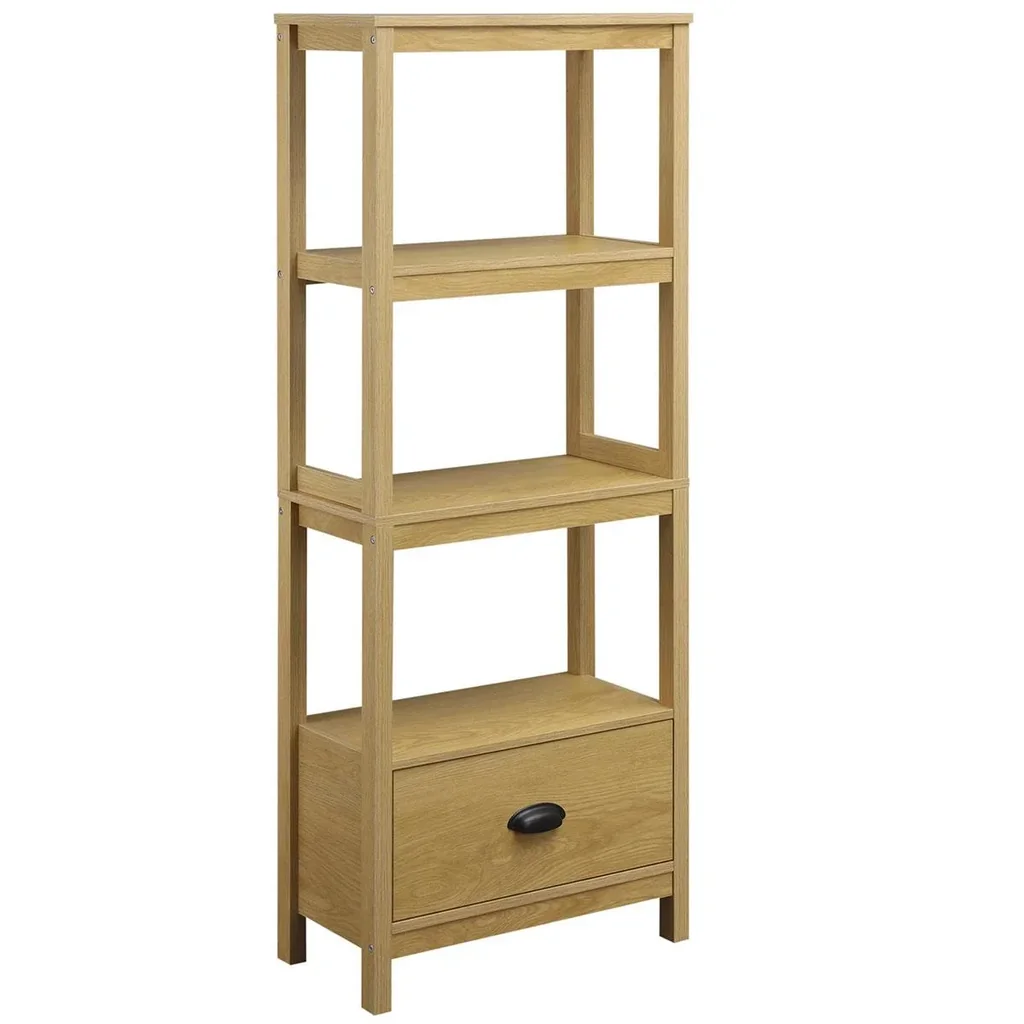 Strandregal Bücherregal 3-stufiges mit Schublade Büroregal Lagerregal Aktenregal Küchenregal MDF Eiche 60 x 30 x 150 cm