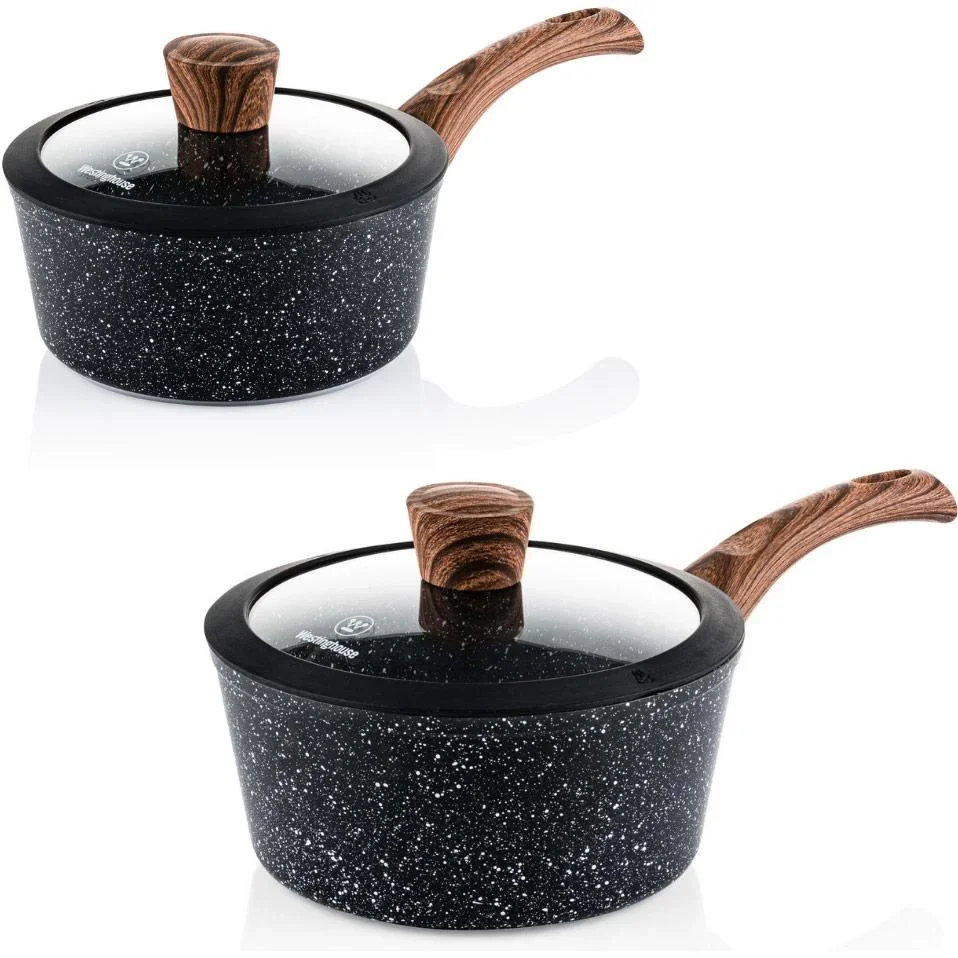 Schwarzer Marmor Holz Töpfe und Pfannen - Eintopf 18 cm + Eintopf 20 cm - Schwarz