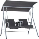Hollywoodschaukel Gartenschaukel mit Sonnendach 2-Sitzer Grau
