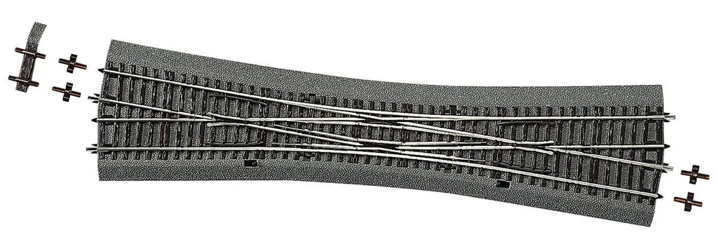 Doppelkreuzungsweiche DKW10 für Handbetrieb, mit Bettung. Englische Bauart mit innenliegenden Zungen
