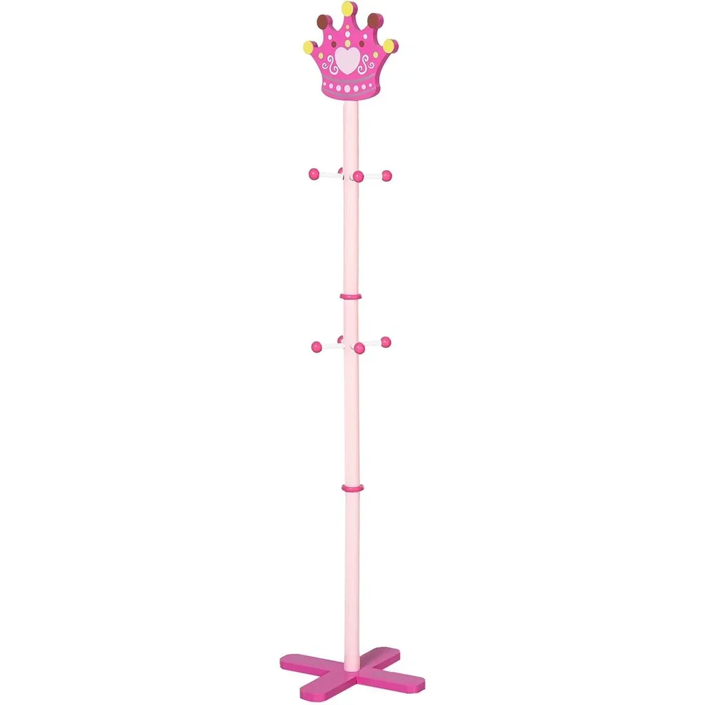 Kindergarderobe aus Holz Kleiderständer mit Prinzessinnen-Motiv Garderobenständer mit 8 Haken, Kinderzimmer Standgardero