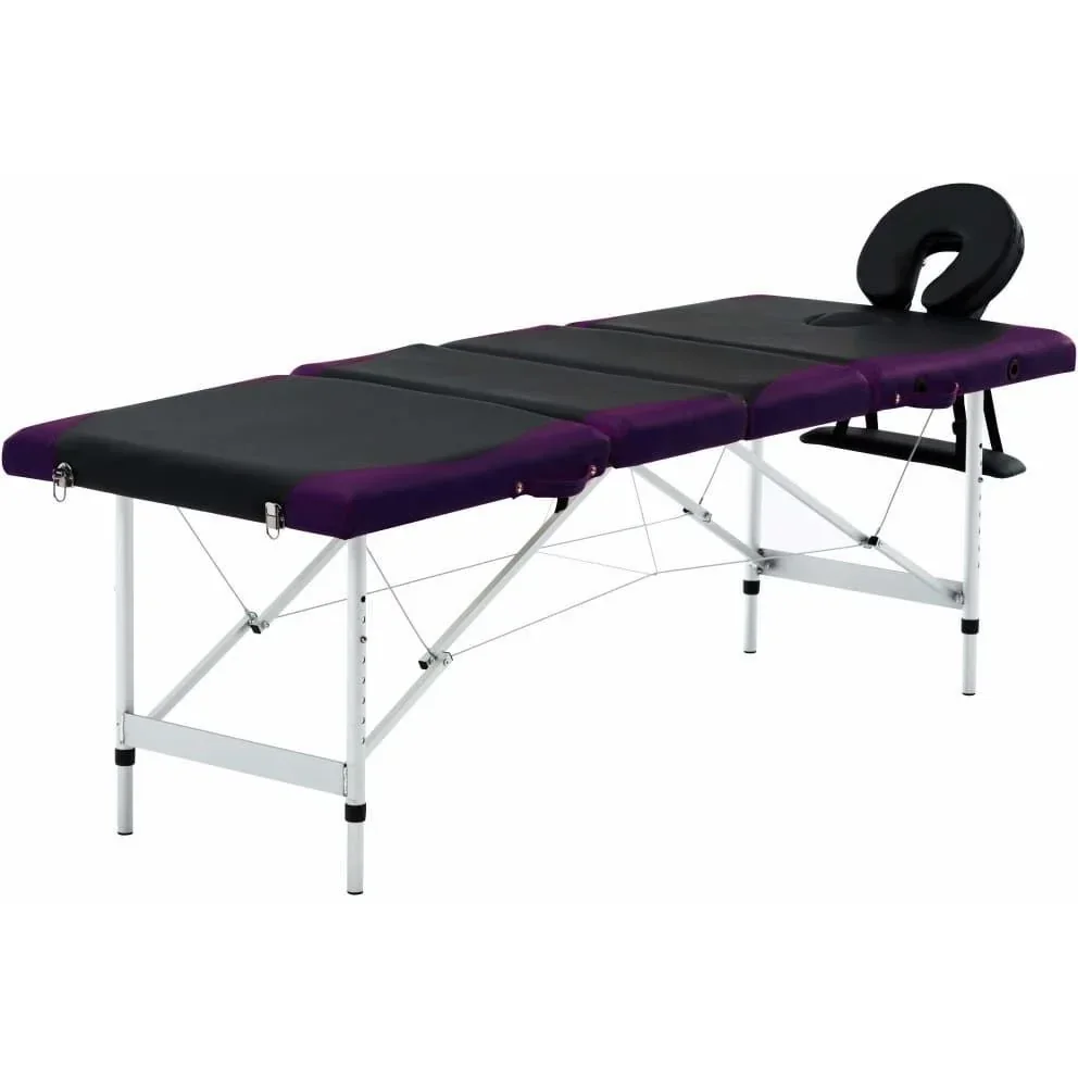 Klappbarer Massagetisch 4 Zonen Aluminium schwarz und lila