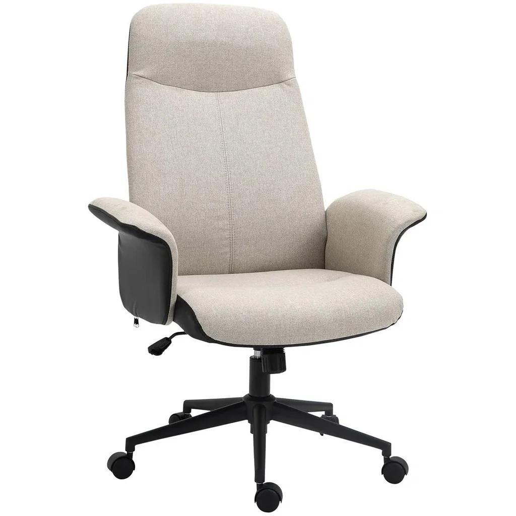 Bürostuhl Ergonomischer Drehstuhl mit Wippenfunktion Armlehne höhenverstellbar Kunstleder Beige 72 x 63 x 111-119 cm