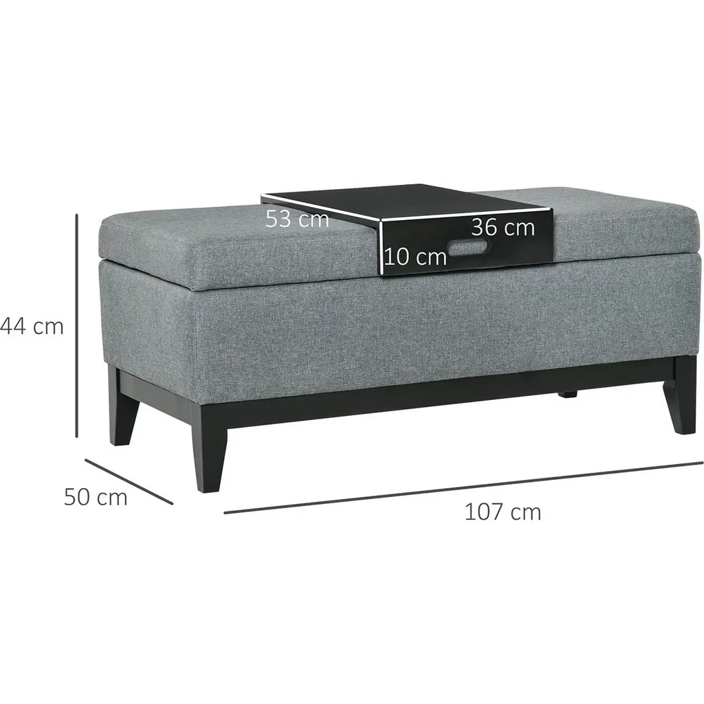 Sitzbank mit Stauraum Polsterbank Sitzhocker Sitztruhe belastbar bis 120 kg mit Tablett abnehmbar Polyester Schaumstoff