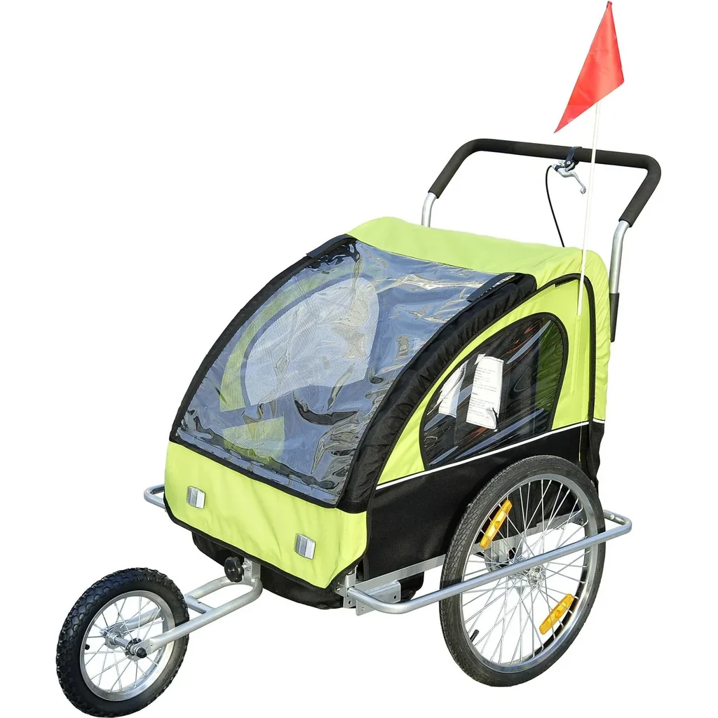 2 in1 Jogger Kinderanhänger Fahrradanhänger Grün-schwarz