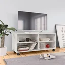 TV-Schrank mit Rollen 90x35x35 cm Spanplatte Hochglanz weiß