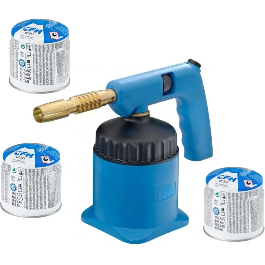 Lötbrenner PZP7000 mit 3 Gaskartuschen, ausgestattet mit Piezozündung und in allen Positionen verwendbar