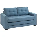 Ausziehbares Zweisitzer-Bettsofa, Massivholz, Leinenoptik, blau, 147,5 x 75 x 85 cm