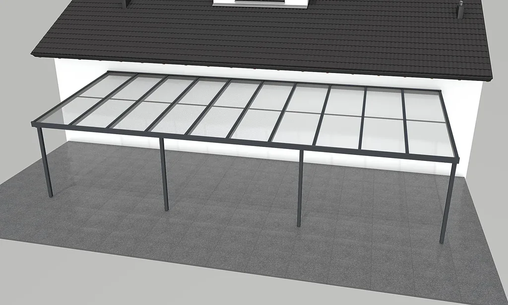 Terrassendach Premium, anthrazit, 10140 x 4060 mm - Polycarbonat Stegplatten 16 mm, klar