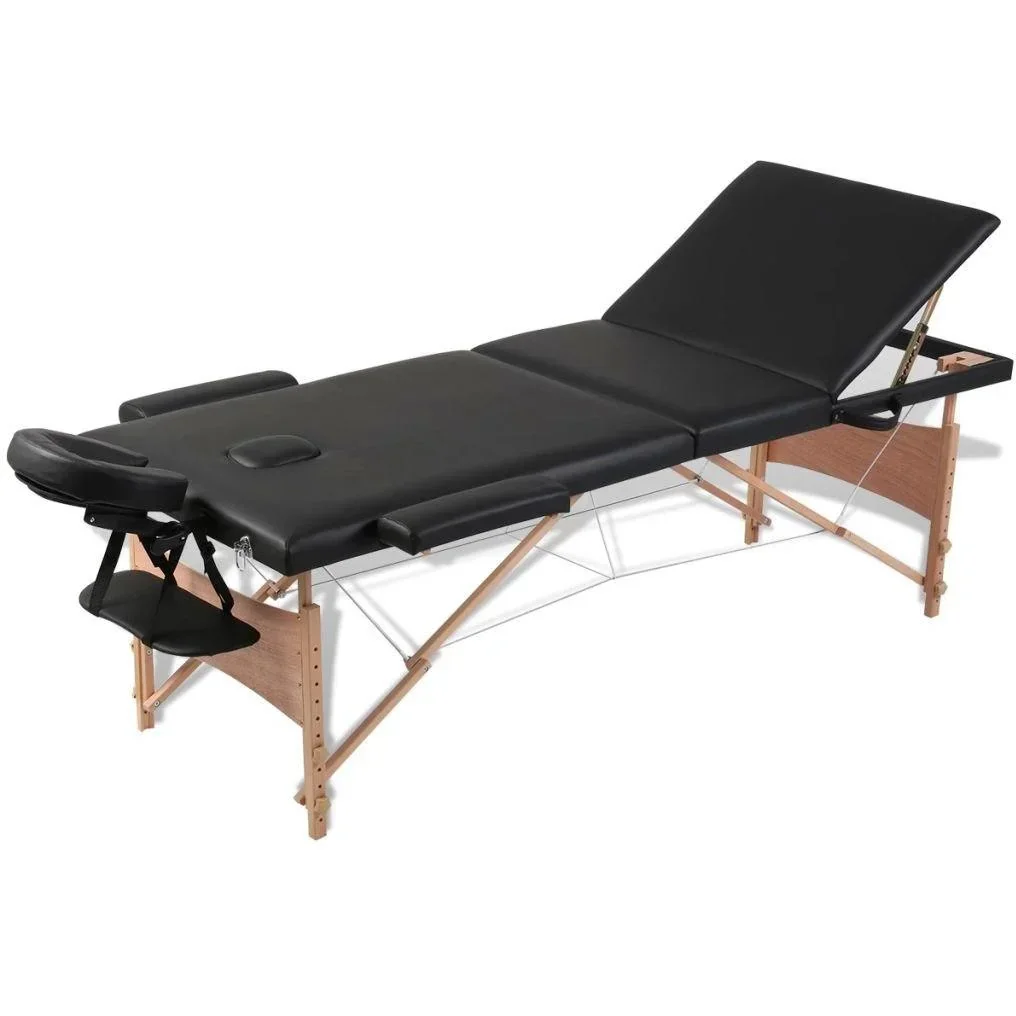 Klappbare Massageliege 3 Zonen mit Holzrahmen (schwarz)