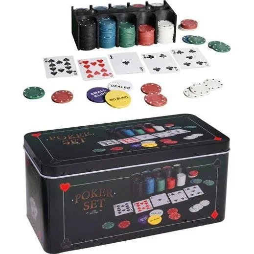 Pokerset INKLUSIVE 200 Chips, Tischtuch, Spielkarten und Aufbewahrungsbox