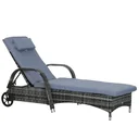Gartenliege Sonnenliege Rattanliege Gartenmöbel Liege mobil mit Kissen, Polyrattan+Metall, Grau, 200x73x72-103cm