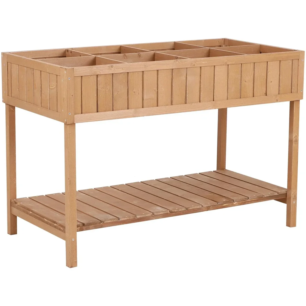 Pflanztisch Hochbeet Blumenkasten Anzuchttisch 8 Fächer mit Abfluss Ablage Tanne Massivholz 120 x 60 x 22 cm