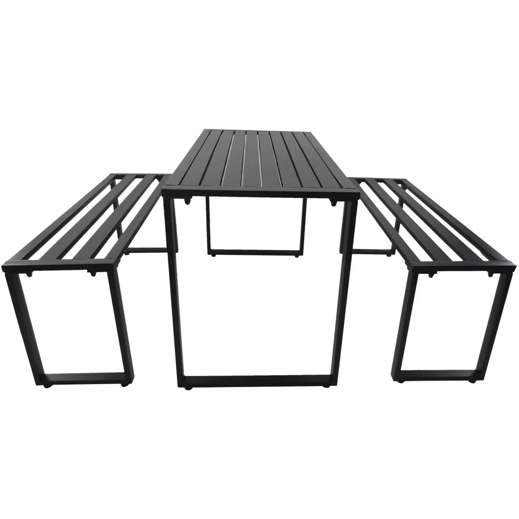 Bierzeltgarnitur Festgarnitur 3 tlg, Sitzgruppe 1 x Tisch 2 x Sitzbank Metall Schwarz 110 x 55 x 70 cm