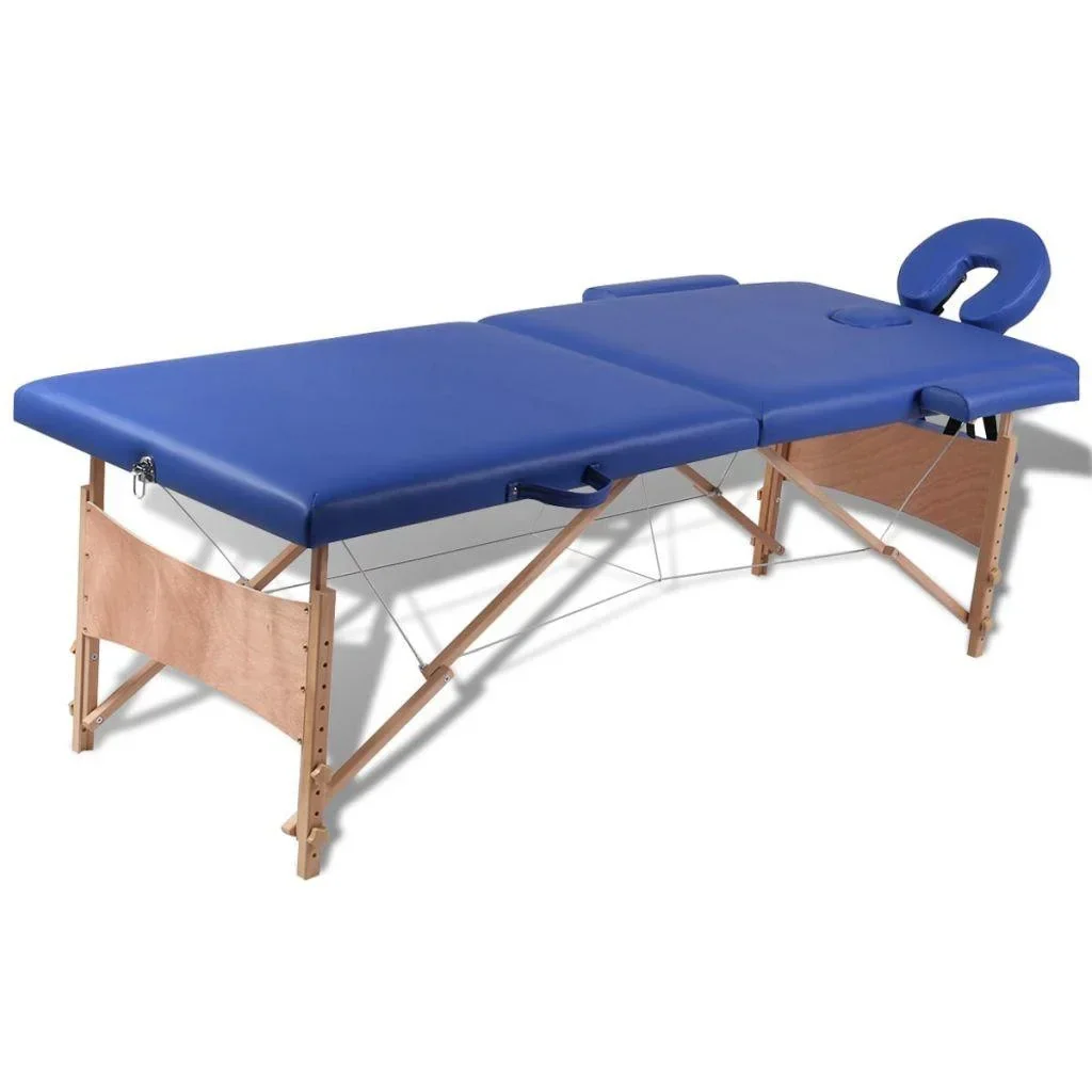 Klappbare Massageliege 2 Zonen mit Holzrahmen (blau)