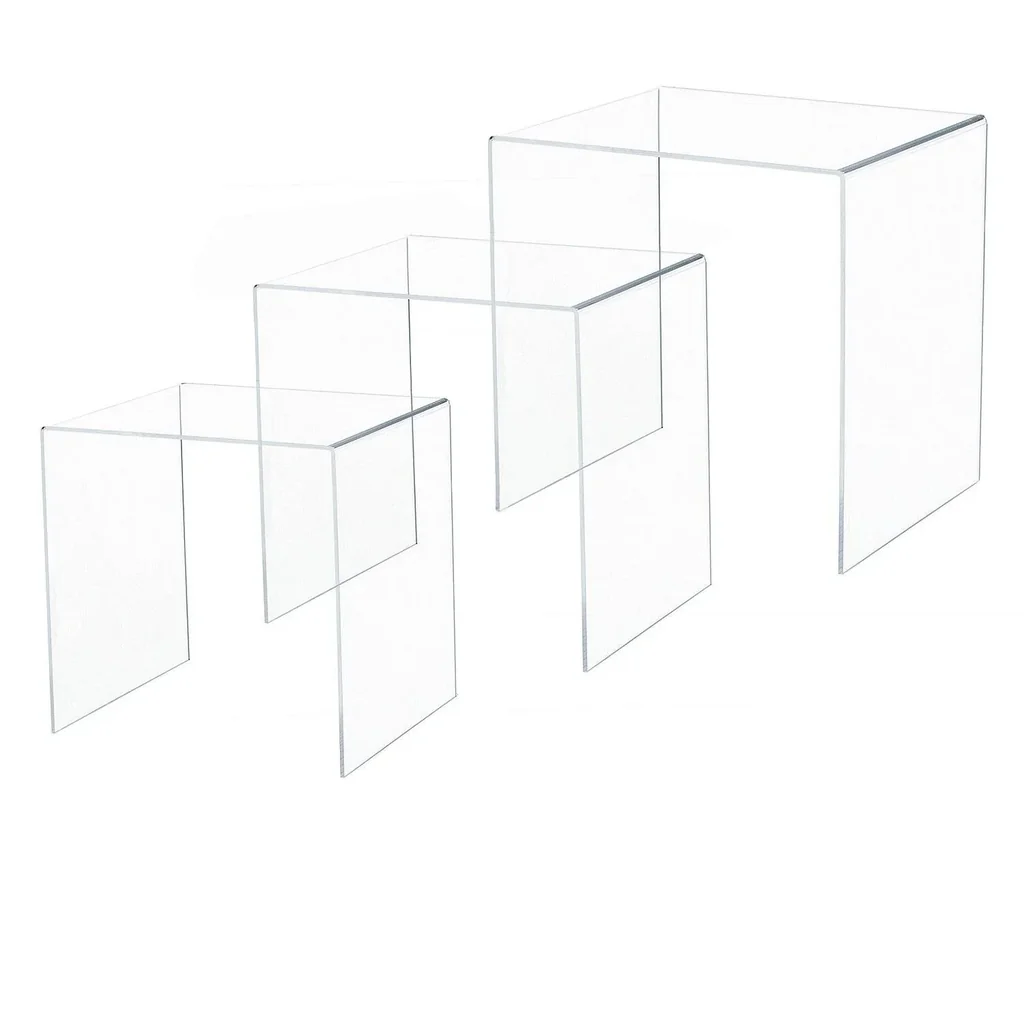 Beistelltisch 3er-Set Couchtisch Satztisch Sofatisch Glastisch klar Acrylglas 32 x 30 x 24 cm/35 x 30 x 28 cm/38 x 30 x