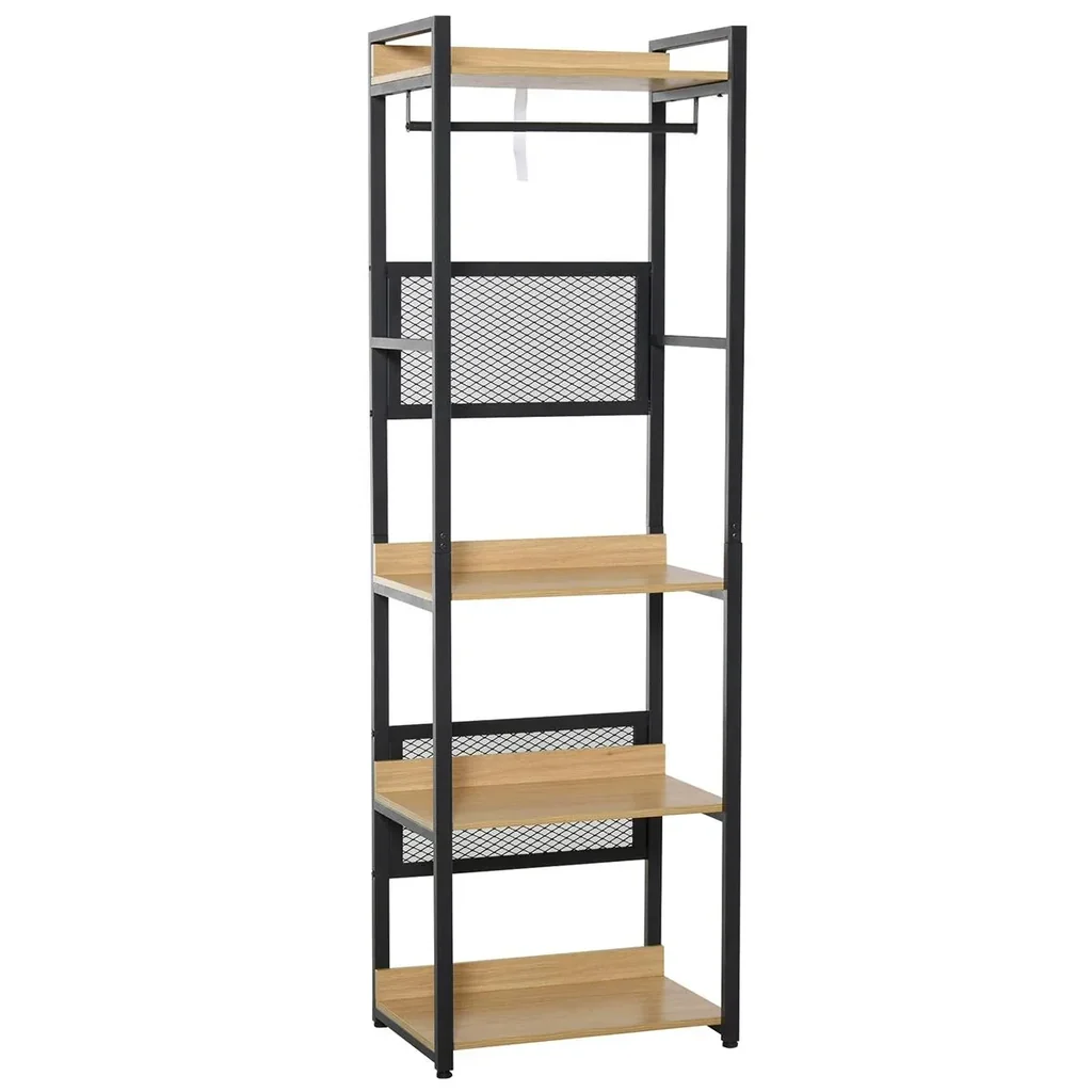 Garderobeständer Mantelgestell Kleiderständer Kleidung Hüte Taschen Schuhe Multifunktion Schwarz+Natur 60 x 40 x 190 cm