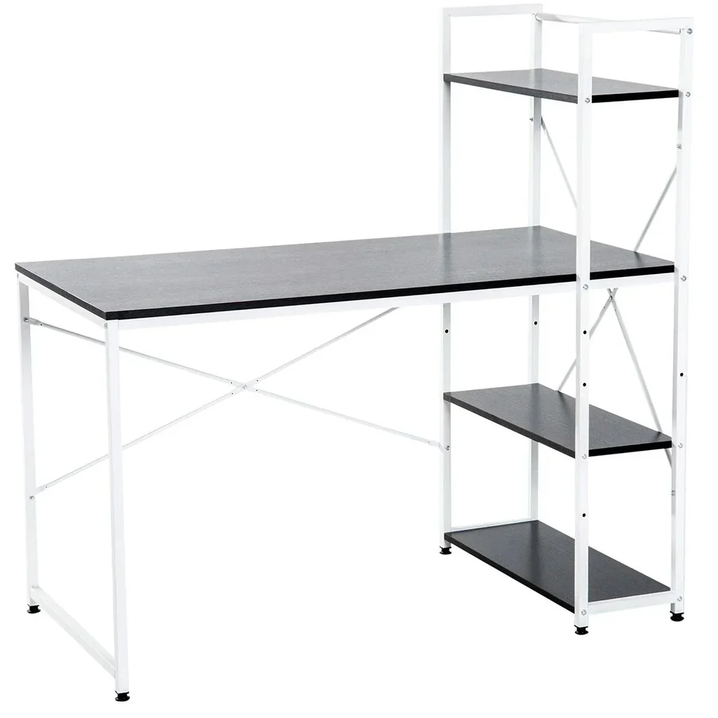 Schreibtisch Computertisch Arbeitstisch Bürotisch mit Regal Weiß+Schwarz 120x64x121cm