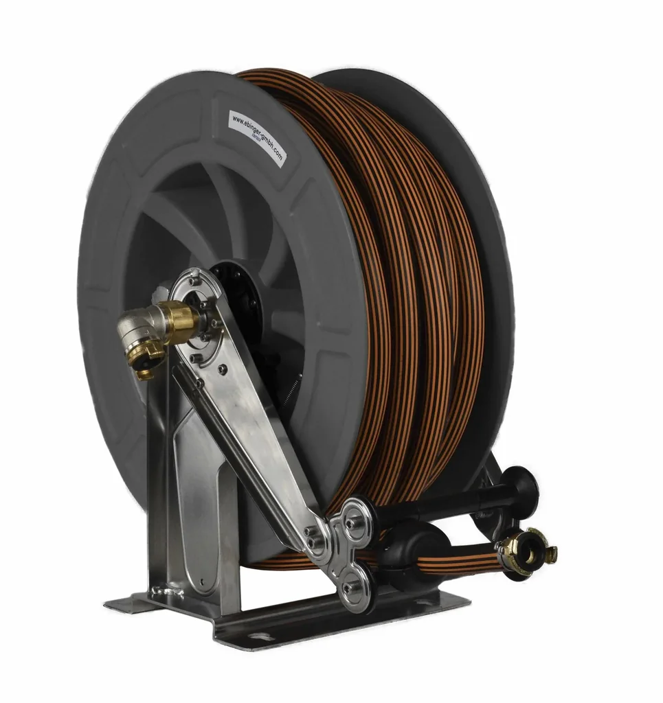 Schlauchaufroller Edelstahl/ABS Kunststoffgehäuse OSK 610 mit 20 m, 3/4" Gummischlauch ET, max. 15bar/90°C