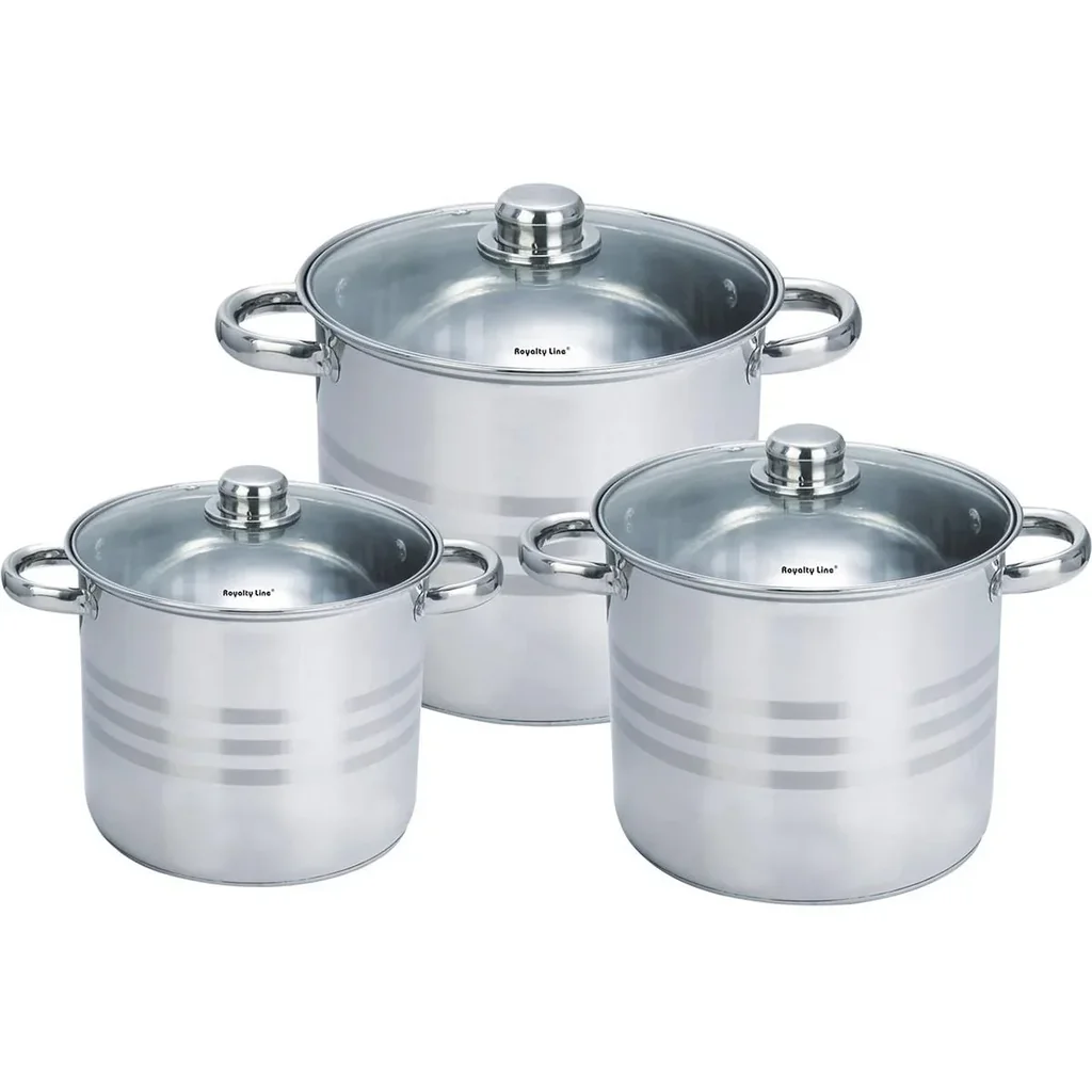 Topf- und Pfannenset 6-teilig - mit Glasdeckeln - 8.8L, 10.6L und 12.6L - Edelstahl