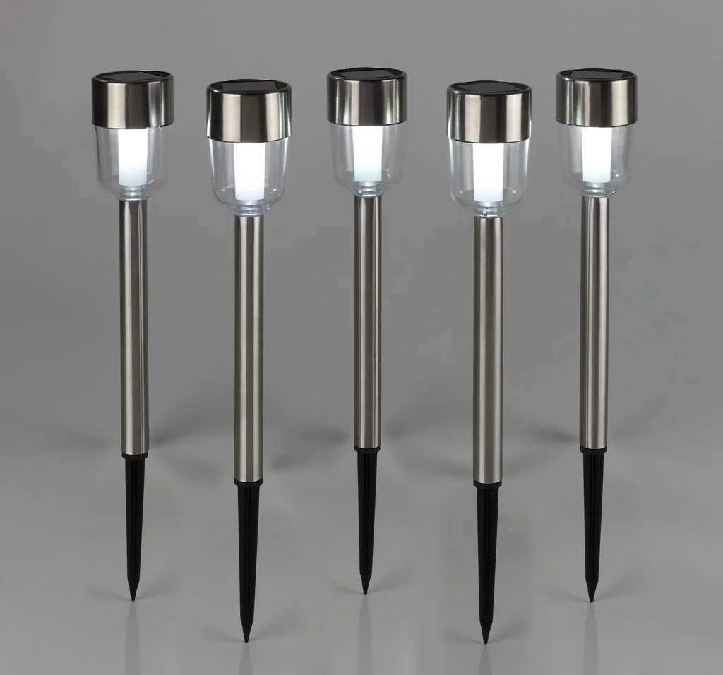 5er Set Edelstahl Solar-Leuchten mit satinierter Glasoptik