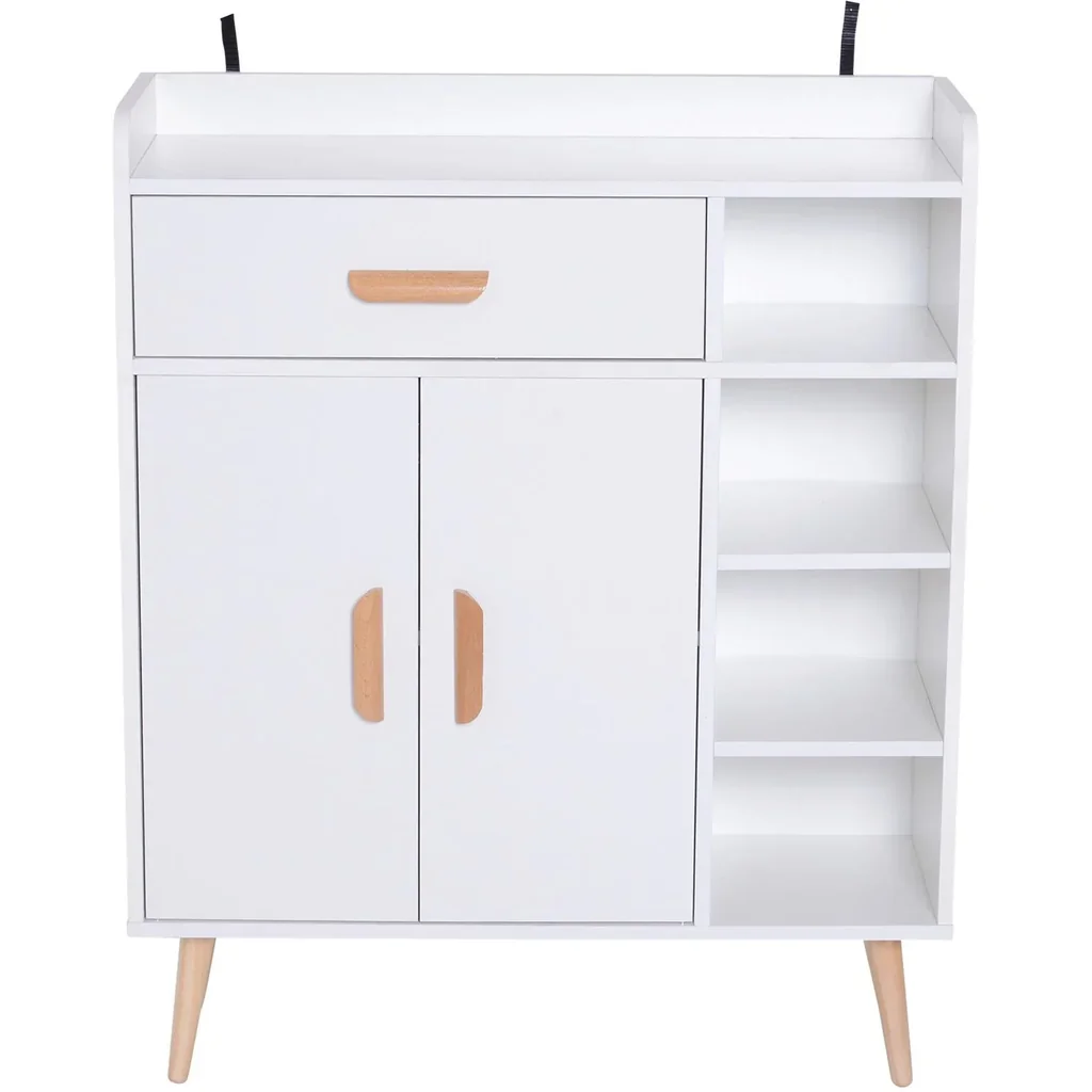 Standregal Kommode Flurschrank Schublade Schrank 100 kg Belastbarkeit Kiefernholz Weiß 80 x 29,5 x 96 cm