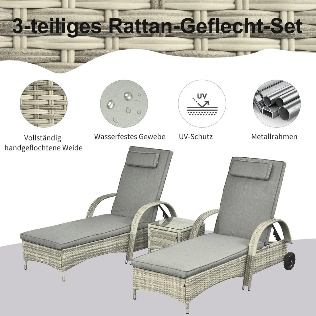 Rattan Sonnenliegen mit Tisch grau