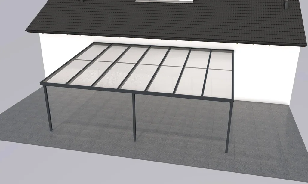 Terrassendach Premium, anthrazit, 7120 x 5060 mm - Acryl Stegplatten 16mm, klar