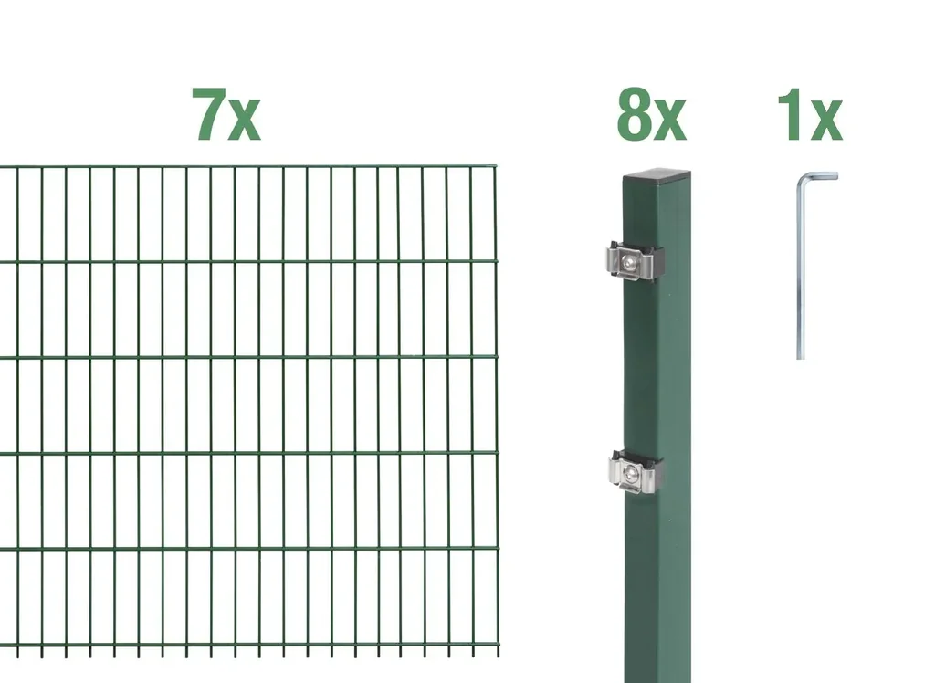 Doppelstabmattenzaun Komplettset, grün, Höhe 160 cm, Länge 14 m