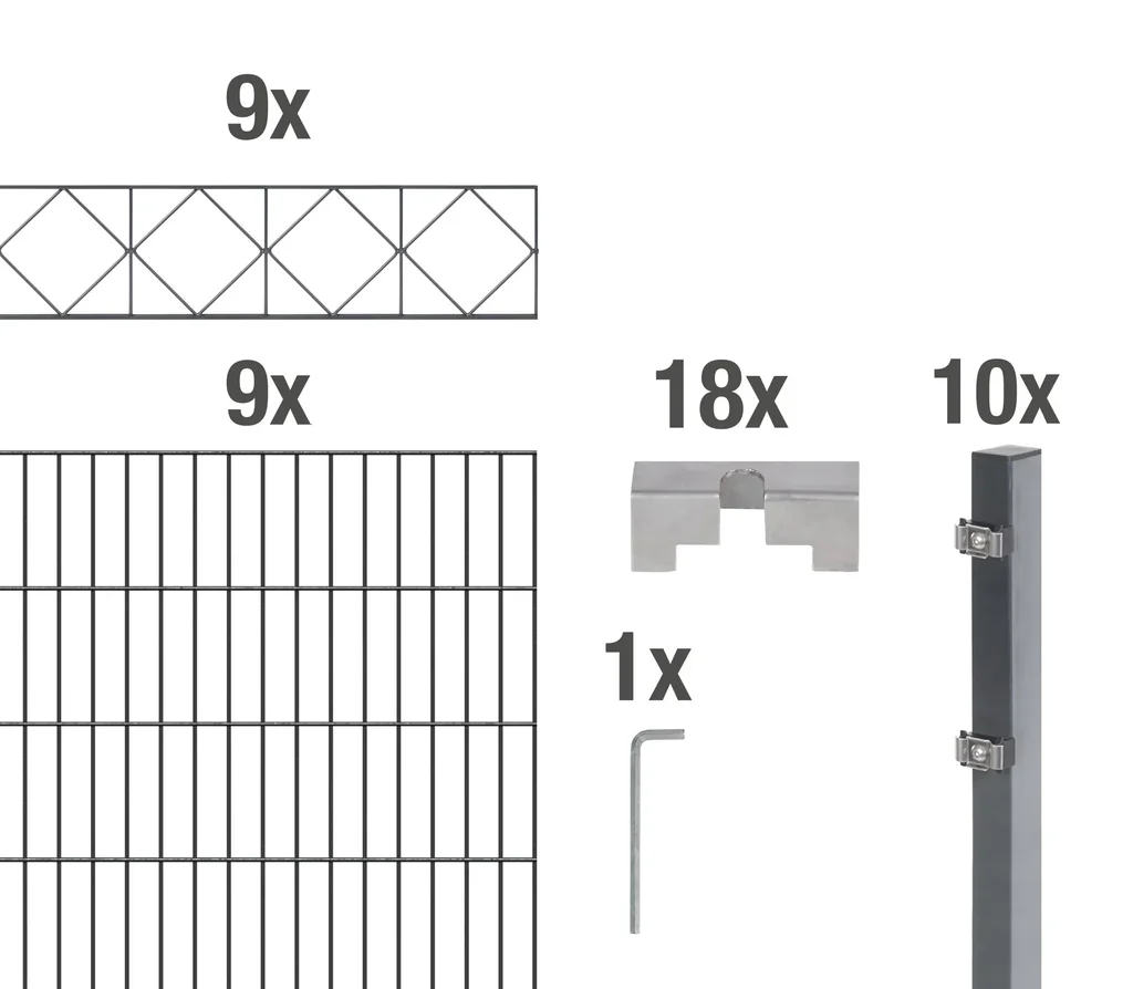 Doppelstabmattenzaun Sets anthrazit mit Dekorelement "Bergen", Länge: 18 m, Höhe: 120 cm