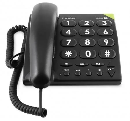 Schnurgebundenes Großtastentelefon PhoneEasy 311c schwarz mit optischer Anrufsignalisierung