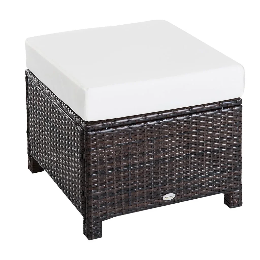 Poly Rattan Hocker mit Kissen Gartenhocker Sitzhocker Fußhocker Rattanhocker Balkon Sitzhocker Gartenmöbel Braun+Cremewe