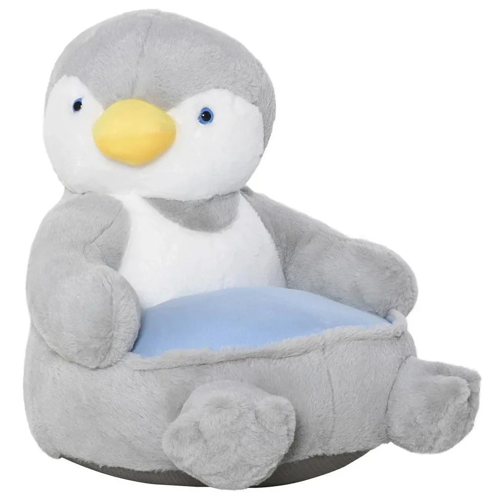 Plüsch-Kindersessel Plüschtier Kinderstuhl Sofa Pinguin für Spielzimmer Kinderzimmer für 18-36 Monaten Hellgrau+Blau 59