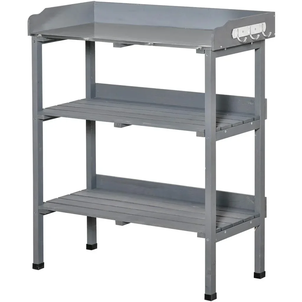 Pflanztisch Gärtnertisch Blumentisch mit Metall Arbeitsfläche Garten Holz Grau 76 x 37 x 89 cm