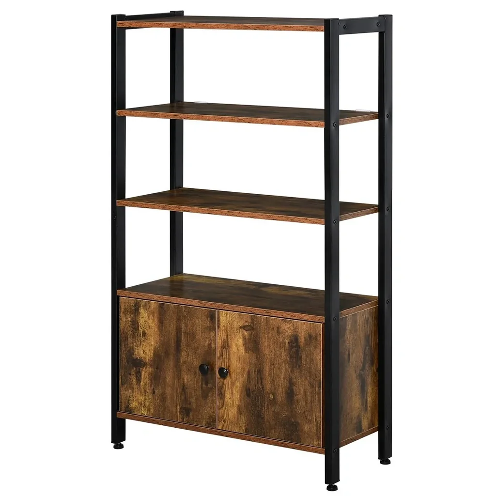 Bücherregal mit Schrank Büroregal Standregal Industrial Home-Office Wohnzimmer Arbeitszimmer Metall Spanplatte Braun 70