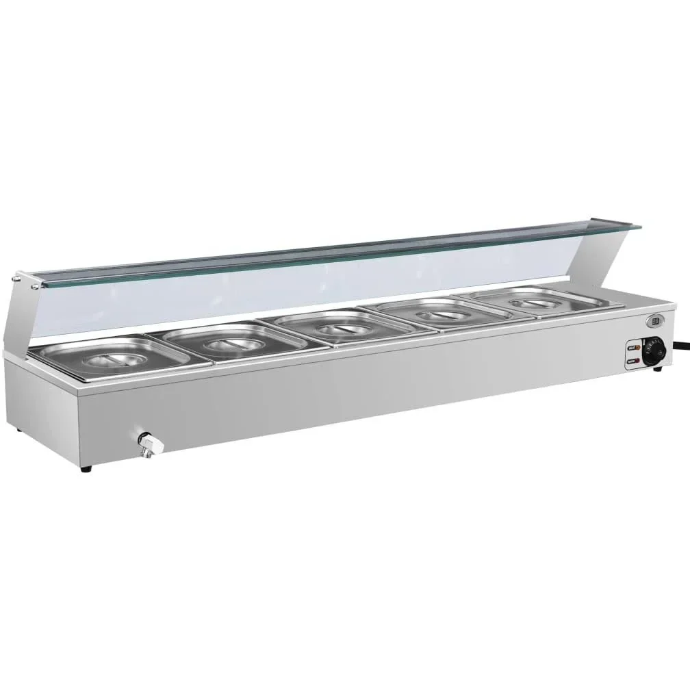 Speisenwärmer Bain-Marie mit 5 Schalen GN 1/2 aus Edelstahl