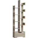 Bücherregal mit 10 Fächer und Schublade, Standregal, Eckbücherregal, E1 Spanplatte, 46 x 20 x 151 cm