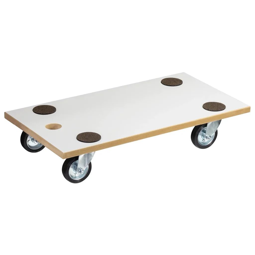 Transporthilfe MM 1316, 57,5 x 30 x 11 cm, Vollgummi Rollen Ø 75 mm, Rollenlager, Tragkraft 250 kg, MDF beschichtet