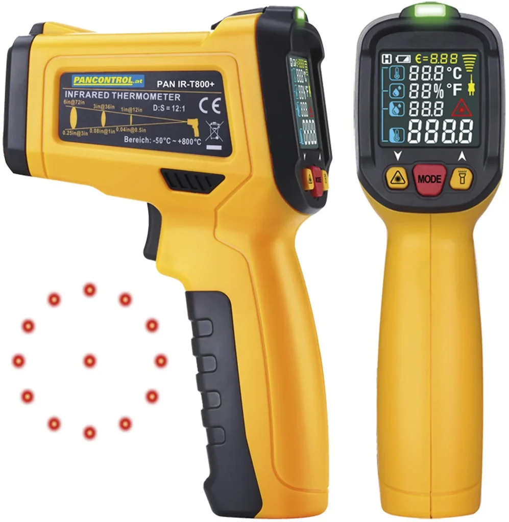 PAN IR-T800+ Profi-Infrarotthermometer 12:1, Infrarot-Temperaturmessung - 50°C - + 800°C mit Laser-Messkreis