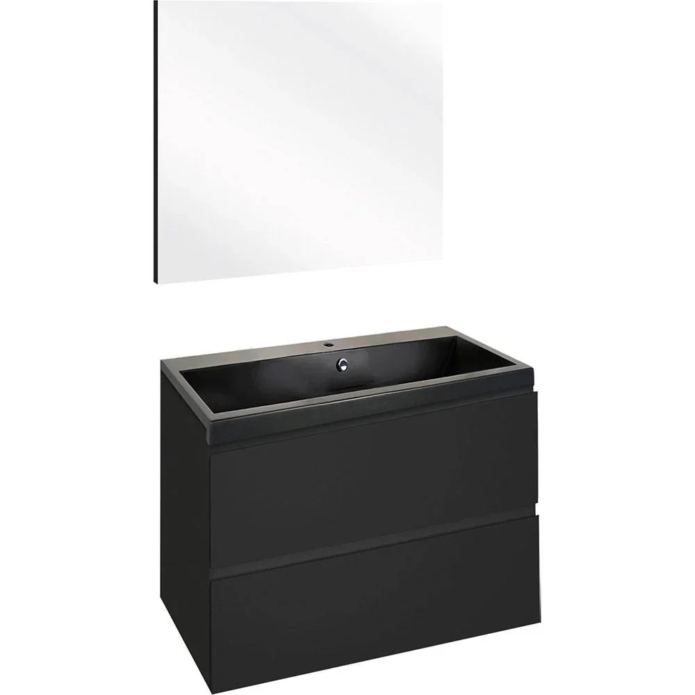 Concept Badezimmermöbel met spiegel 60cm - schwartz/schwartz