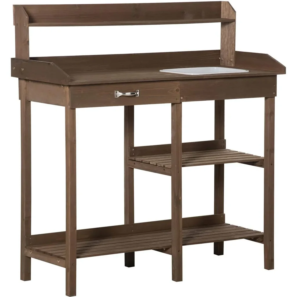 Pflanztisch mit Wanne Holz Braun 117 x 45 x 121 cm