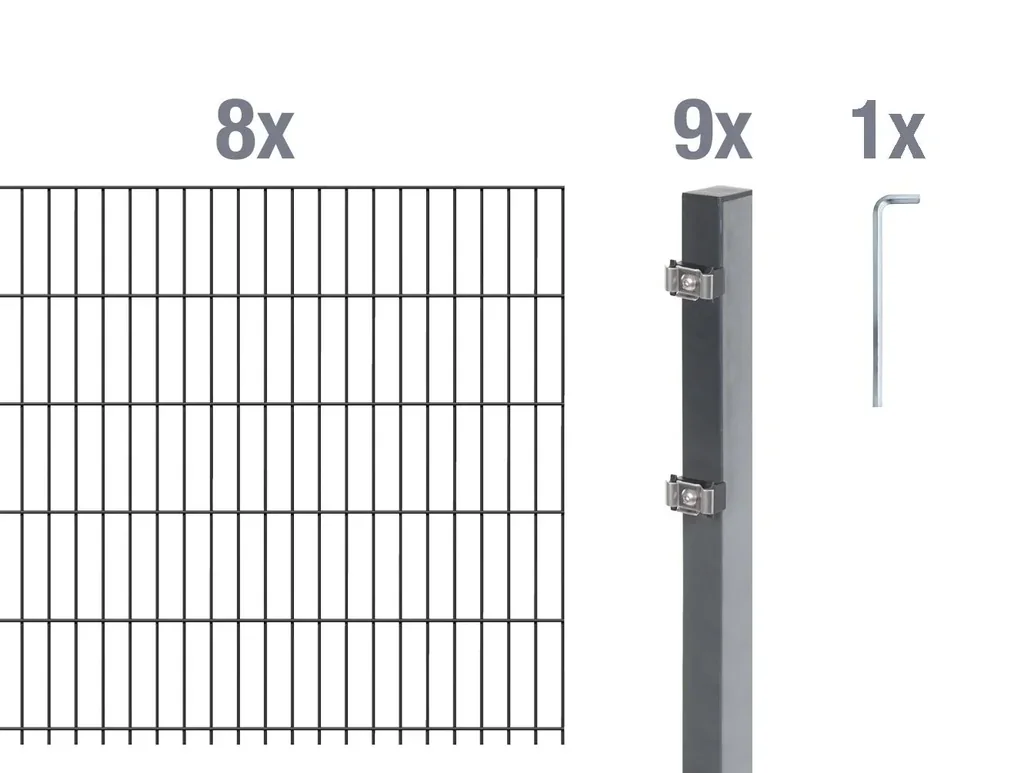 Doppelstabmattenzaun Komplettset, anthrazit, Höhe 160 cm, Länge 16 m