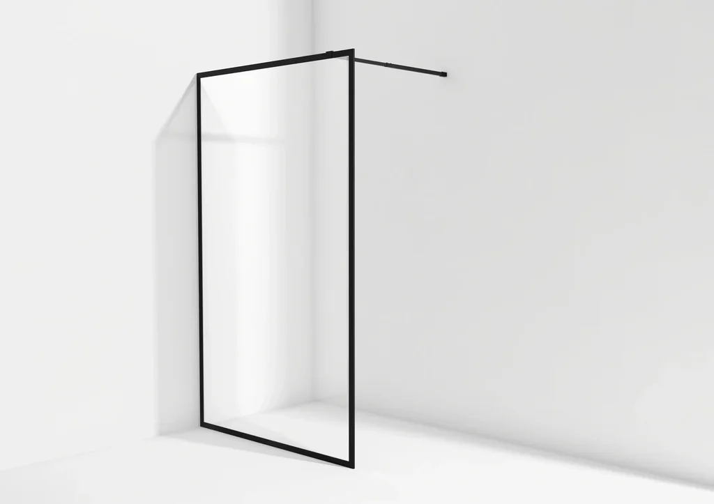 Walk-IN Glas-Duschwand 120 x 200cm, Duschabtrennung mit barrierefreiem Einstieg inklusive Halterungsstange matt schwarz