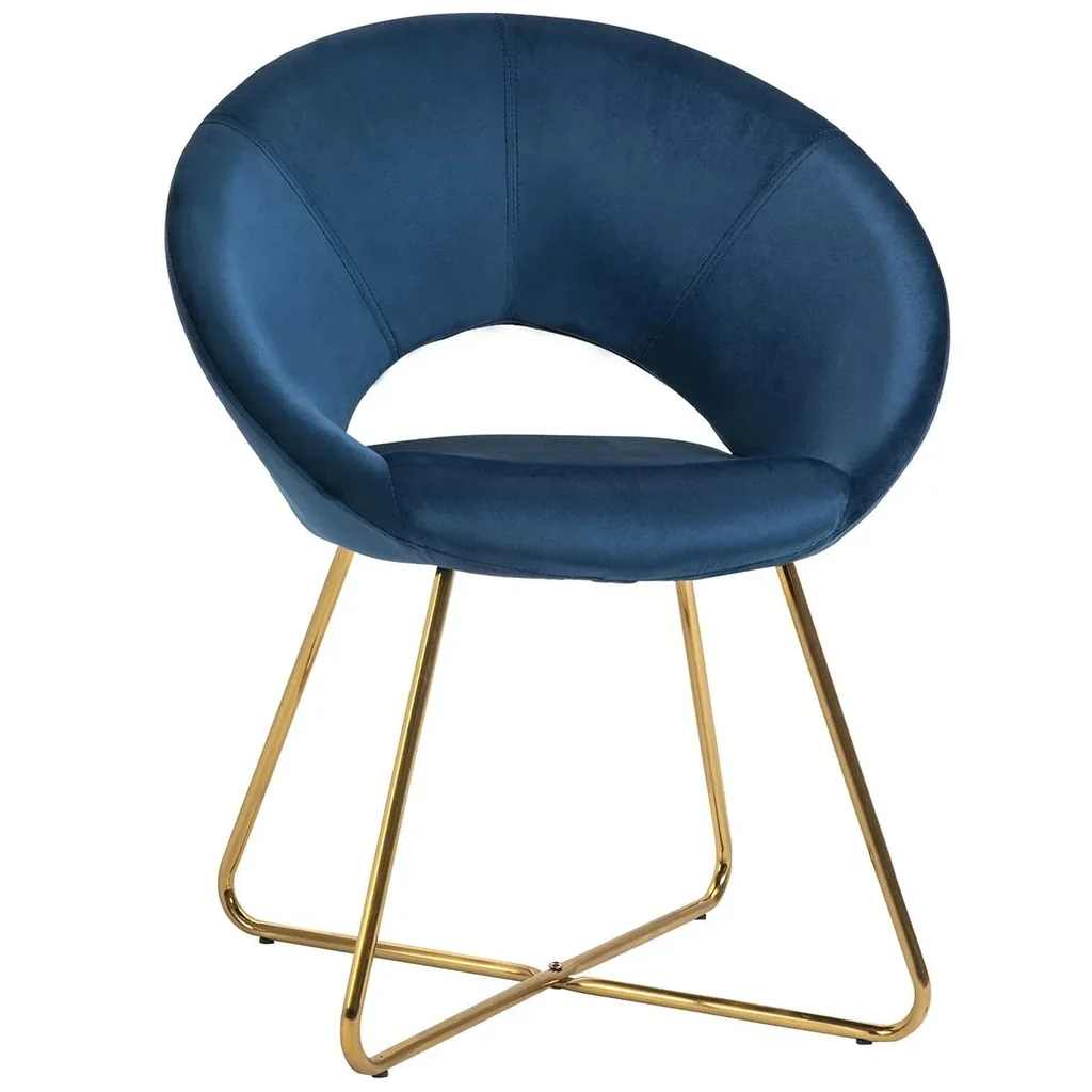 Esszimmerstuhl Wohnzimmerstuhl Bürostuhl Polsterstuhl Sessel modern Mitte des 20 Jhrd. Samt Stahl Blau+Gold 68 x 54 x 84