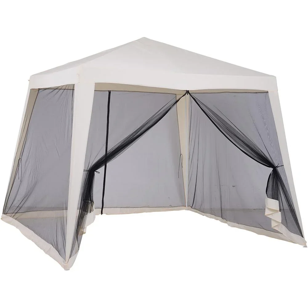 Gartenpavillon Pavillon Festzelt Partyzelt wetterfest Zelt mit Moskitonetz Beige 3 x 3 m